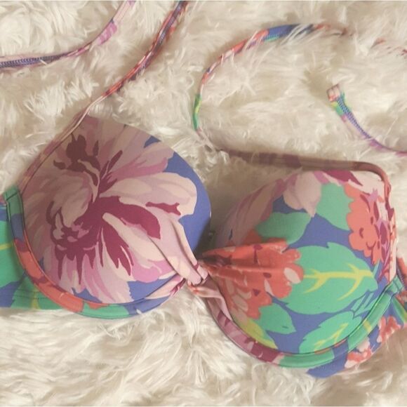 AERIE Bikini Swimsuit Top Padded Push up Floral Underwire Size 34A - Picture 6 of 6